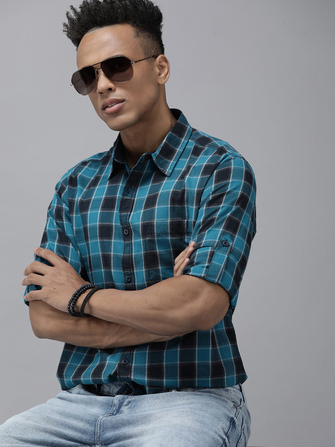 

Roadster Men Blue Buffalo Checked Pure Cotton Casual Shirt