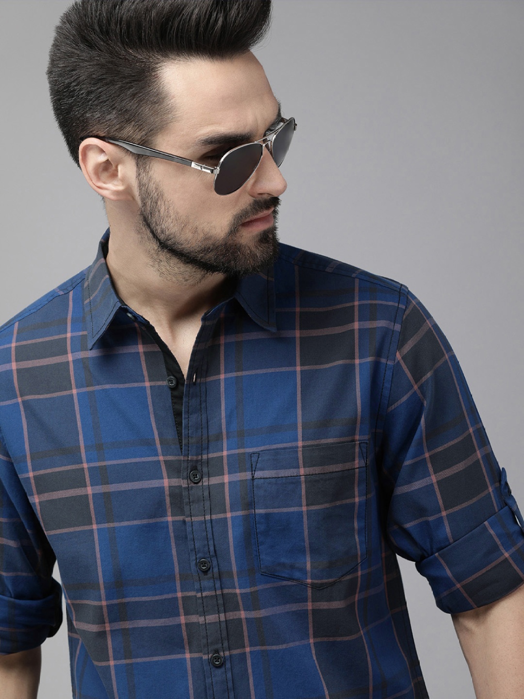 

Roadster Men Blue & Black Checked Pure Cotton Casual Shirt