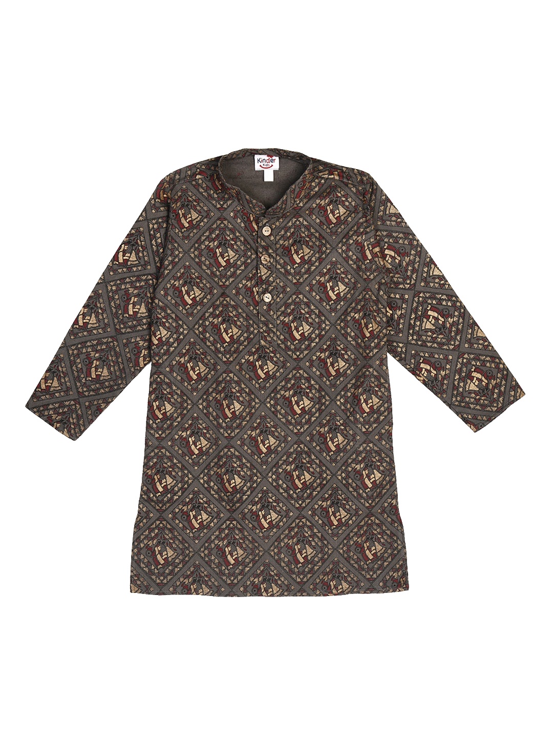 

Kinder Kids Boys Brown Ethnic Motifs Printed Cotton Kurta