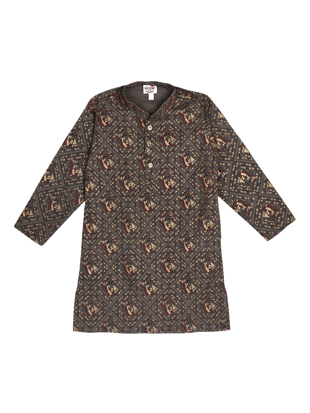 

Kinder Kids Boys Brown & Gold-Toned Ethnic Motifs Printed Cotton Kurta