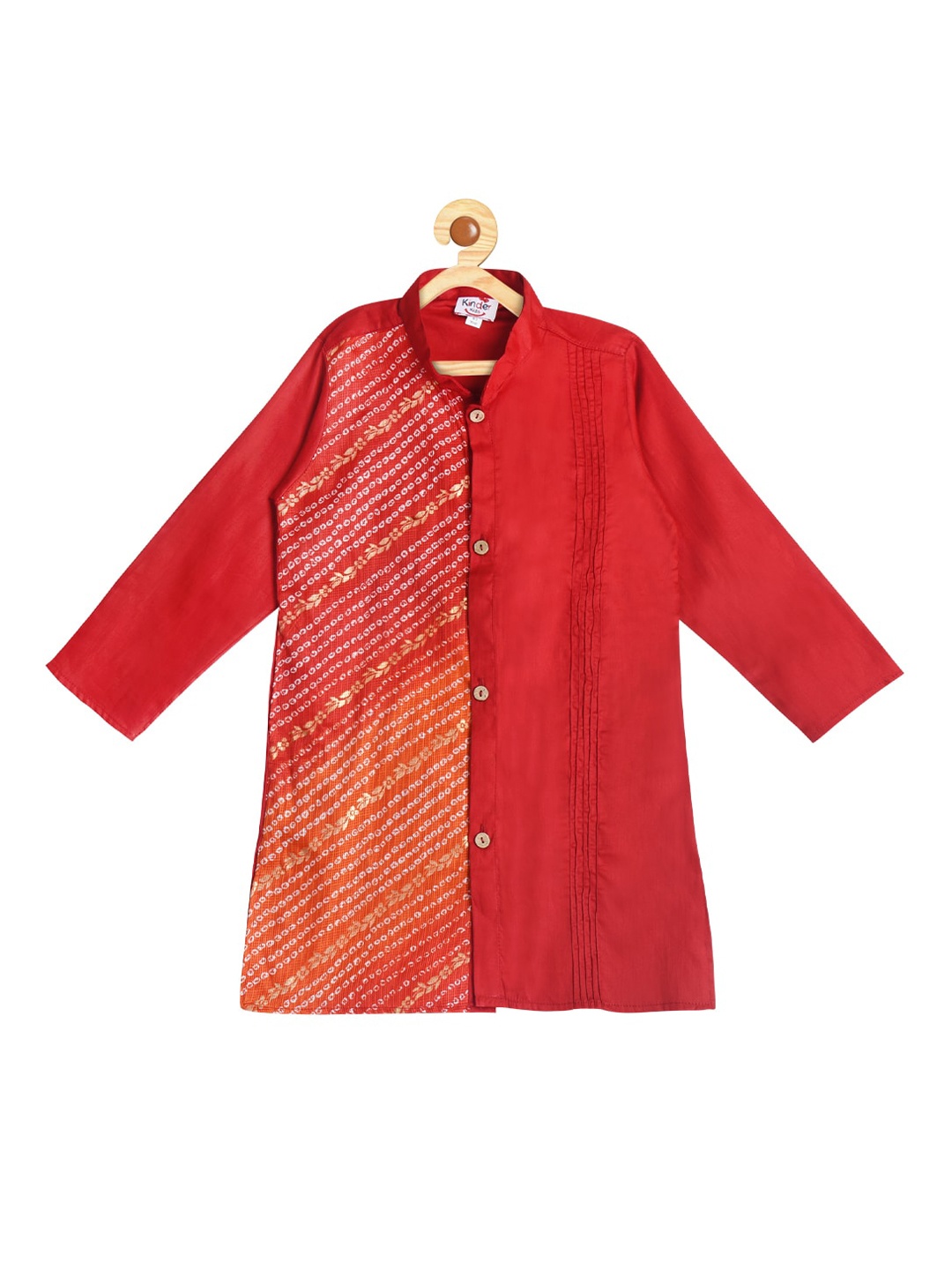 

Kinder Kids Boys Red & White Bandhani Printed Pure Cotton Kurta