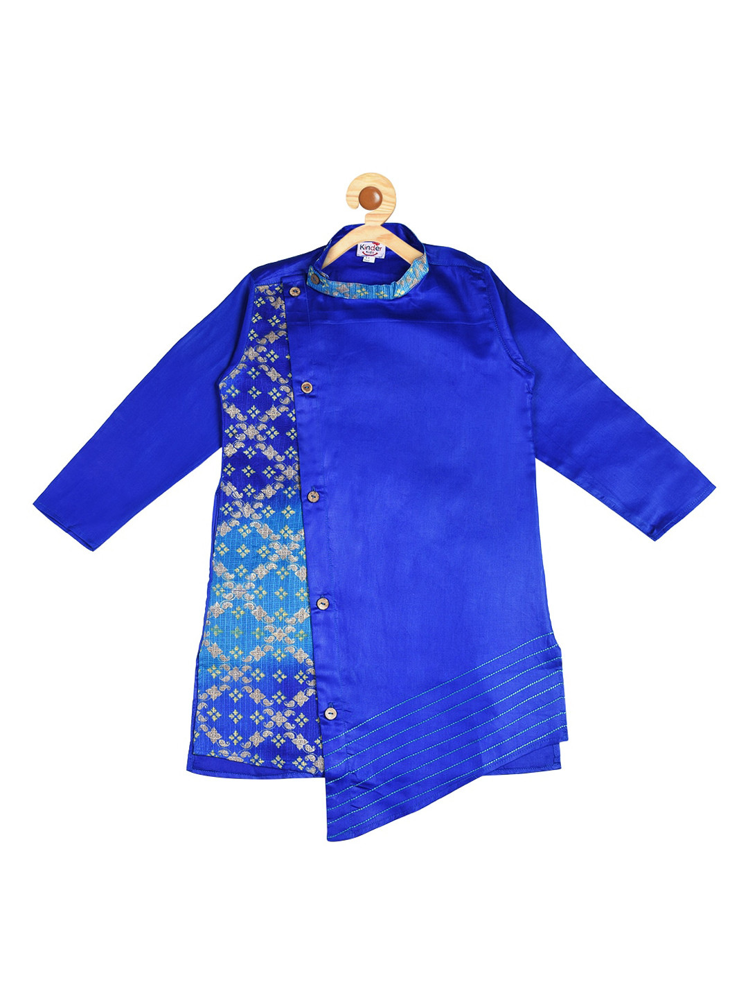 

Kinder Kids Boys Blue Woven Design Cotton Kurta