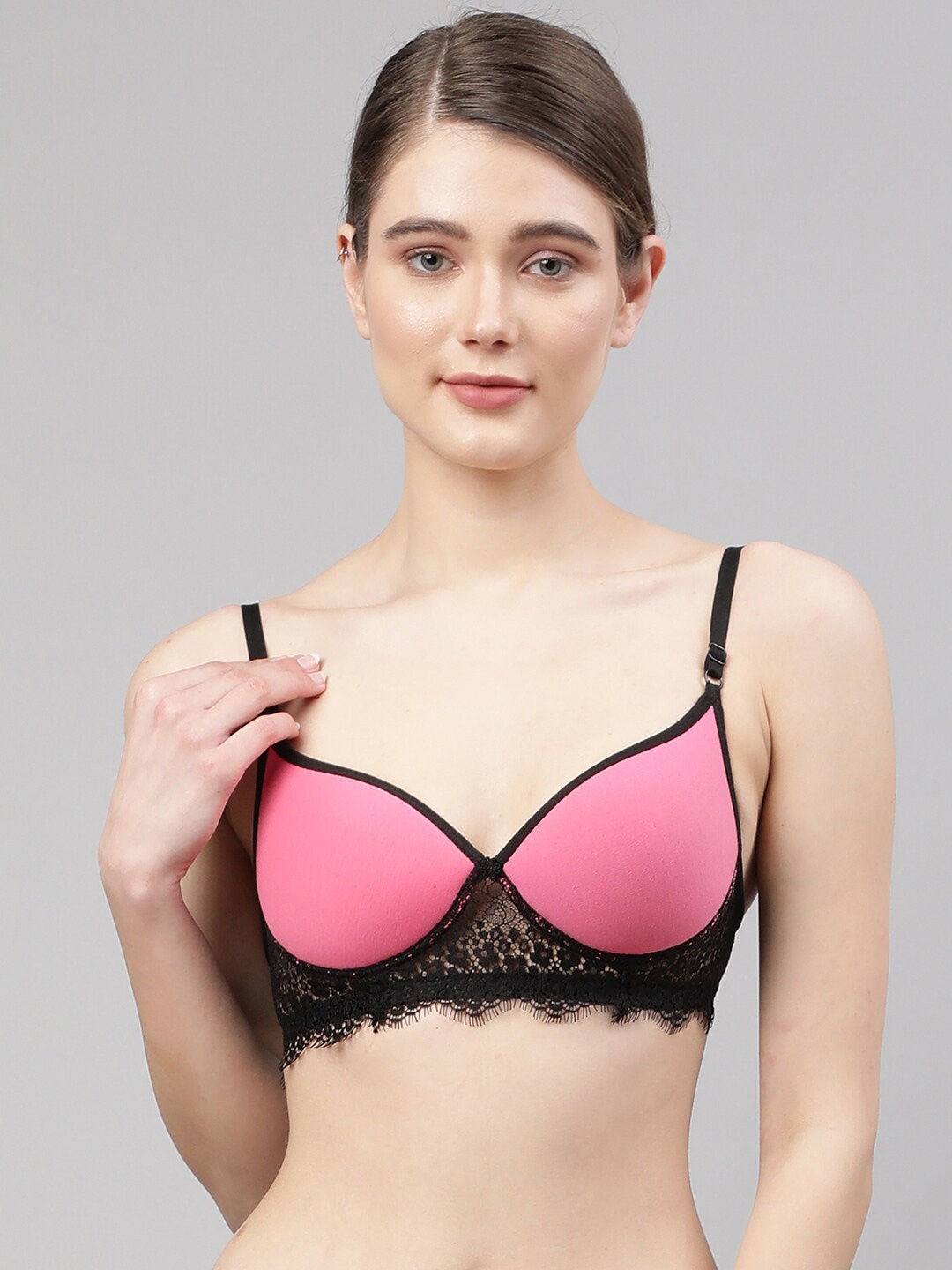 

PrettyCat Pink & Black Floral Bra Lightly Padded
