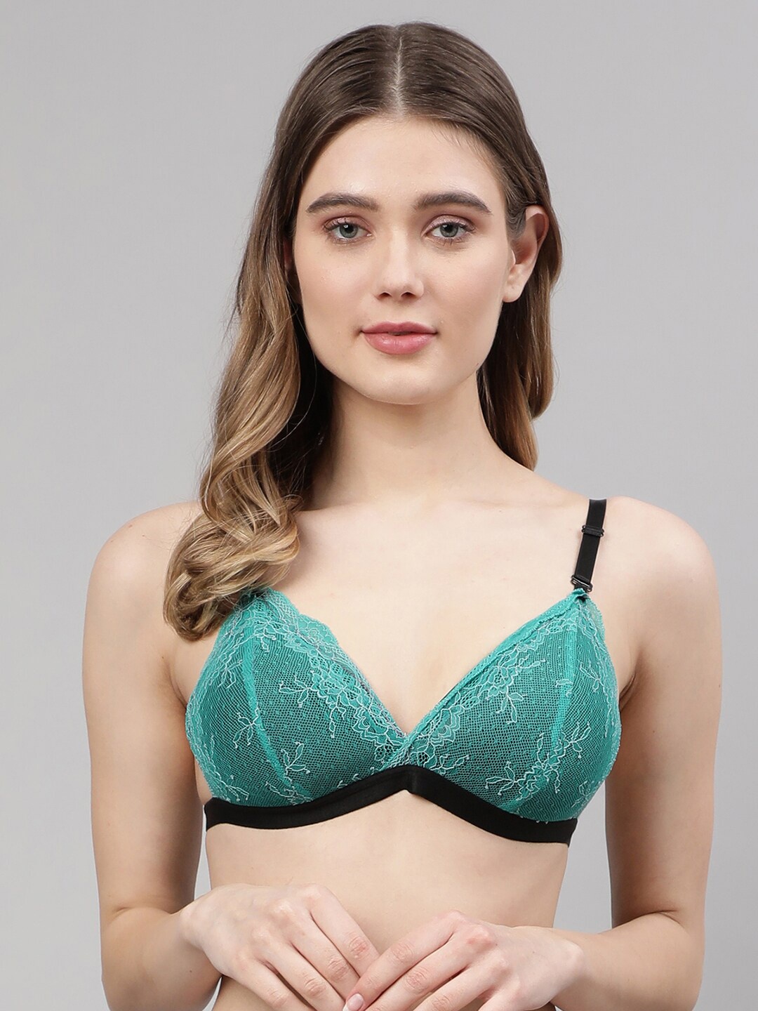 

PrettyCat Sea Green & Black Floral Lace Lightly Padded T-Shirt Bra