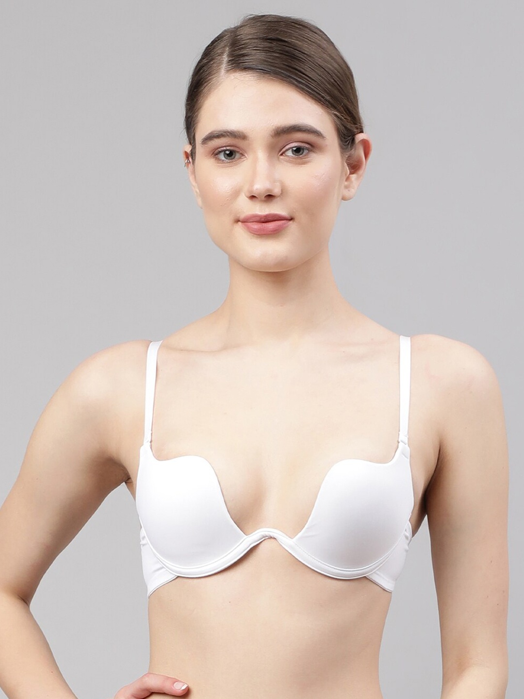 

PrettyCat White Bra Underwired Lightly Padded Plunge Pushup U Shape Bra