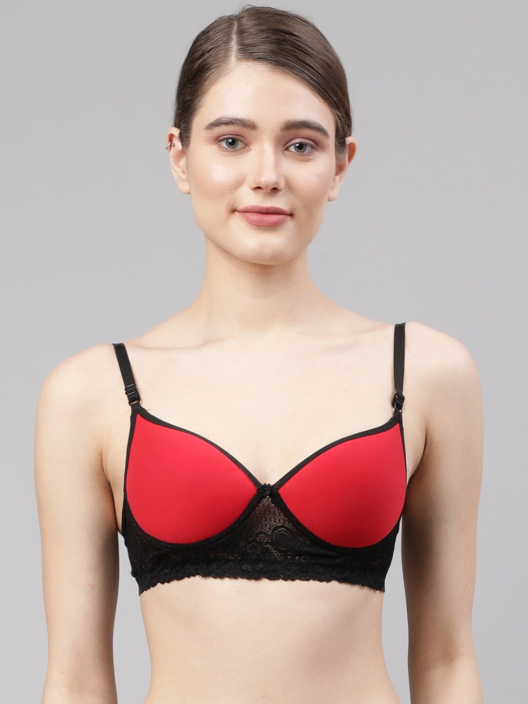 

PrettyCat Red & Black Self Design Lightly Padded Cotton T-Shirt Bra