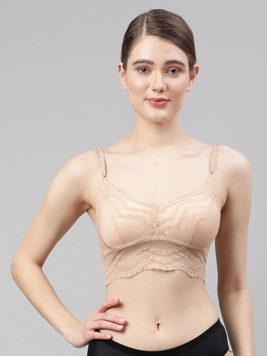 

PrettyCat Beige Self Design Lightly Padded Lace Bralette Bra