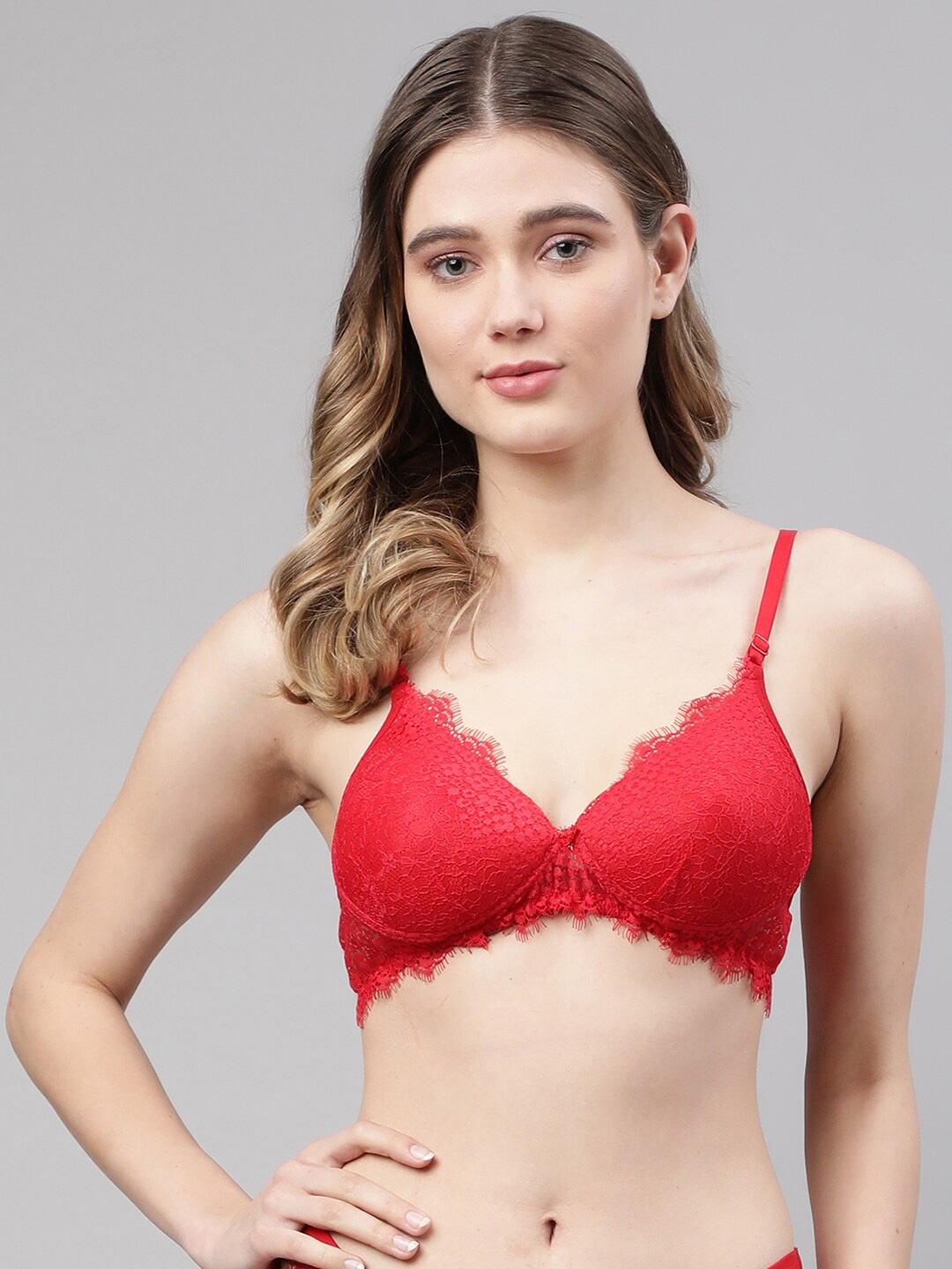 

PrettyCat Red Floral Bra Lightly Padded