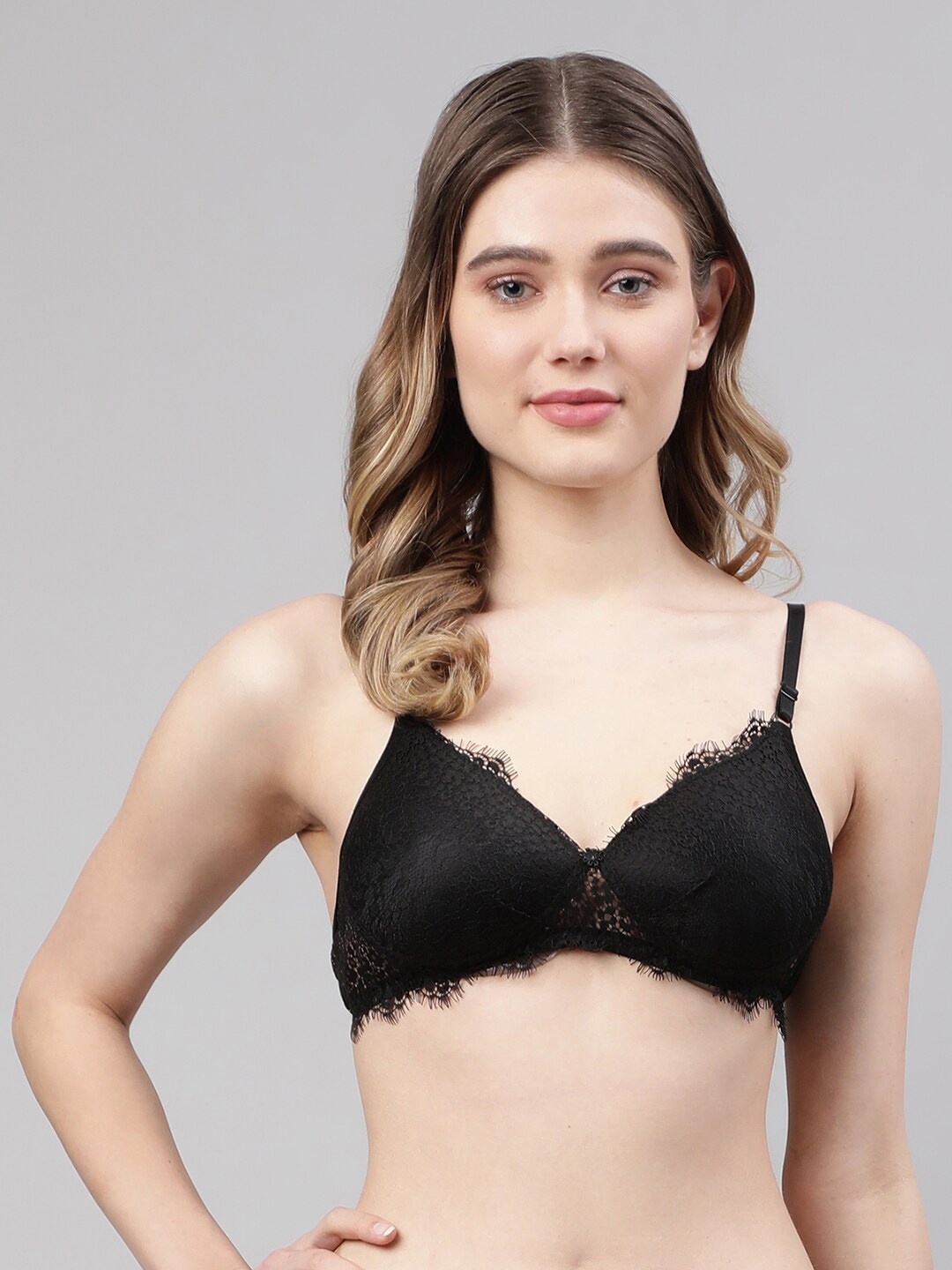 

PrettyCat Black Self Design Lightly Padded Cotton T-Shirt Bra