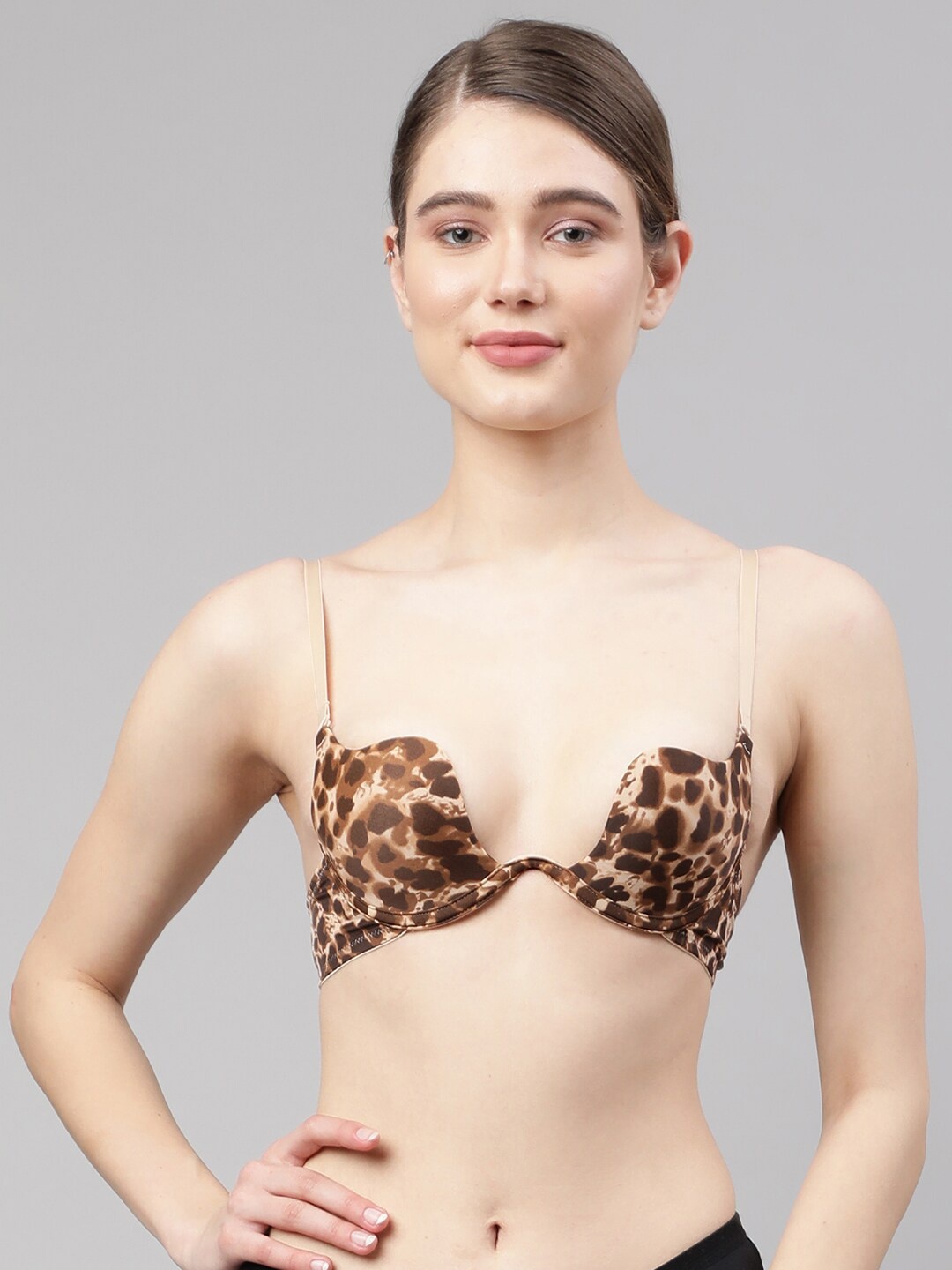 

PrettyCat Brown & Beige Animal Bra Underwired Lightly Padded