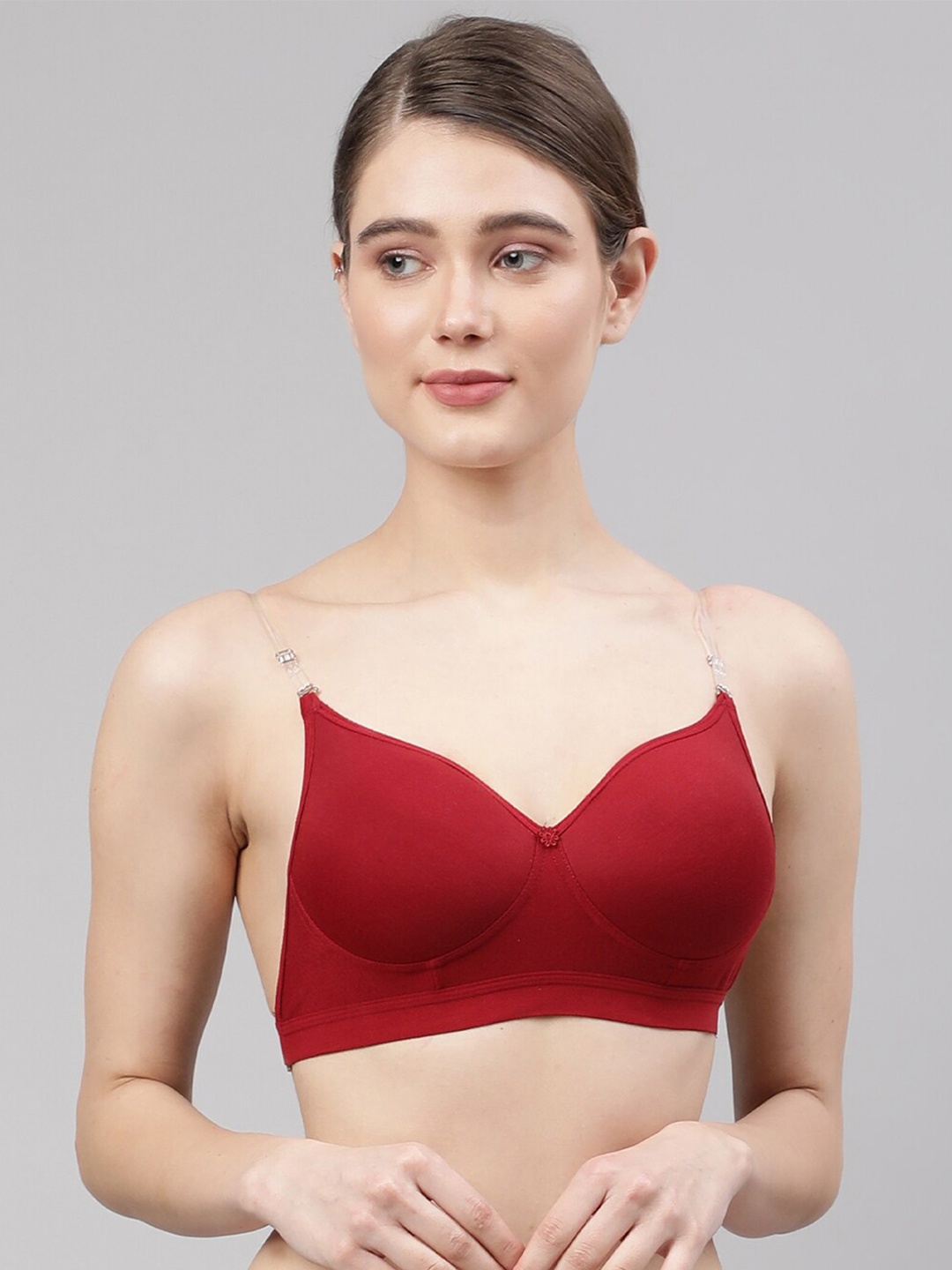 

PrettyCat Maroon & Transparent Solid Lightly Padded All Day Comfort T-Shirt Bra