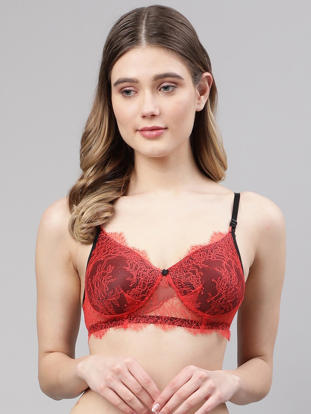 

PrettyCat Red Floral Bra Lightly Lace T-shirt Padded