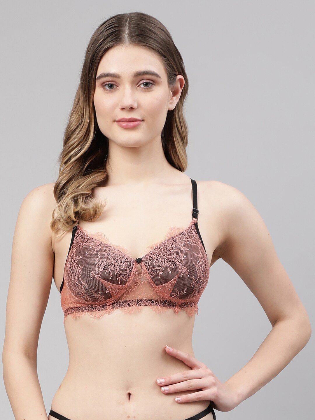 

PrettyCat Orange & Black Floral Lace Lightly Padded T-shirt Bra