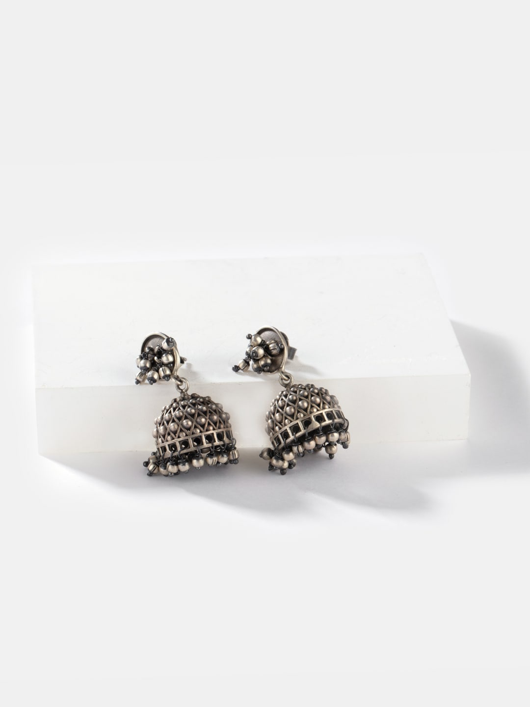 

SHAYA Silver-Toned Contemporary Jhumka Earrings
