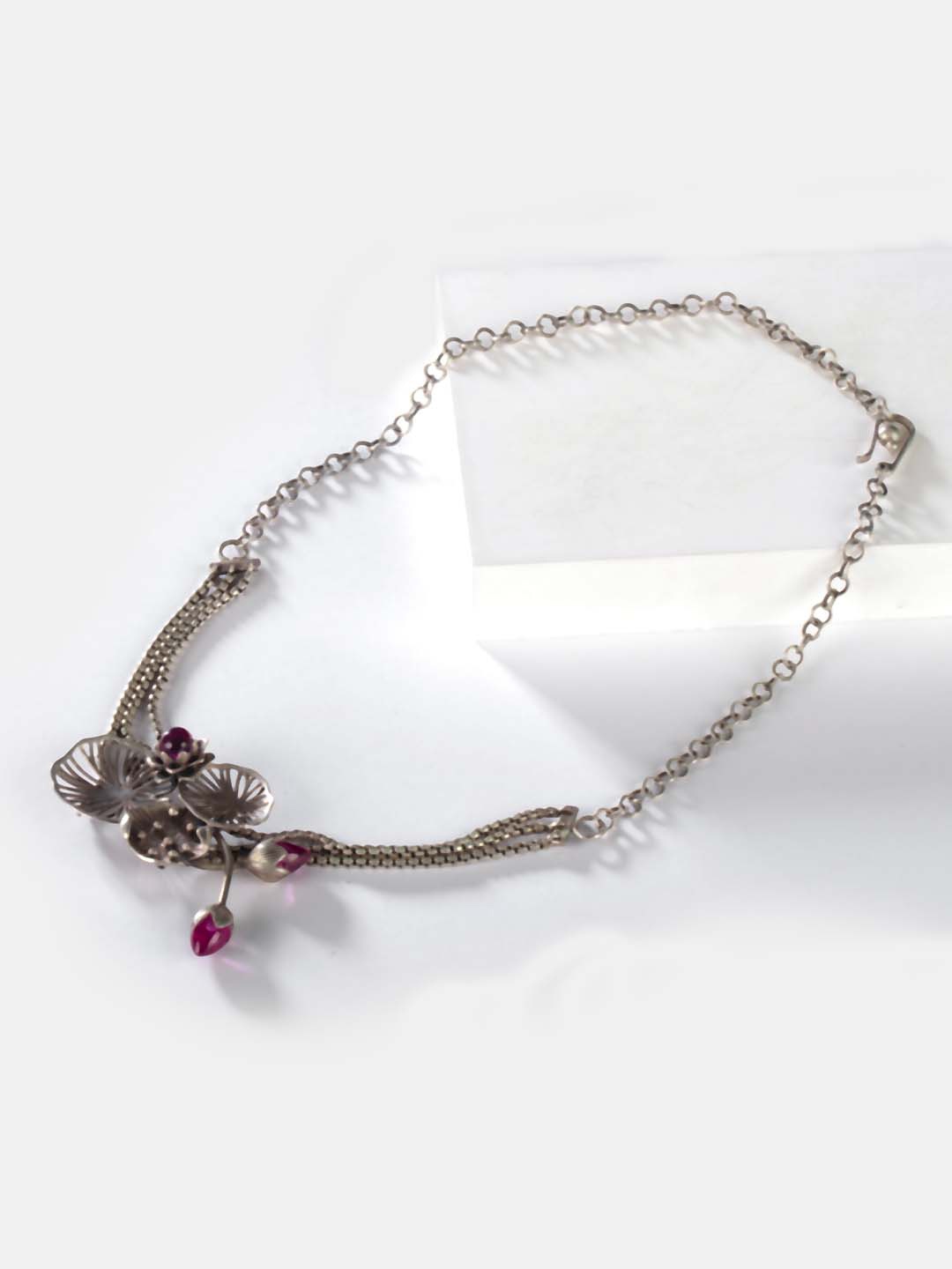 

SHAYA Silver-Toned & Pink 925 Sterling Silver Choker Necklace