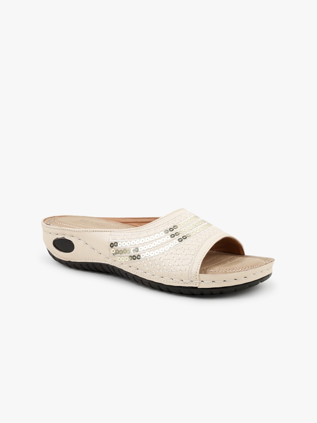 

KLASE Women Cream Embroidered Open Toe Flats