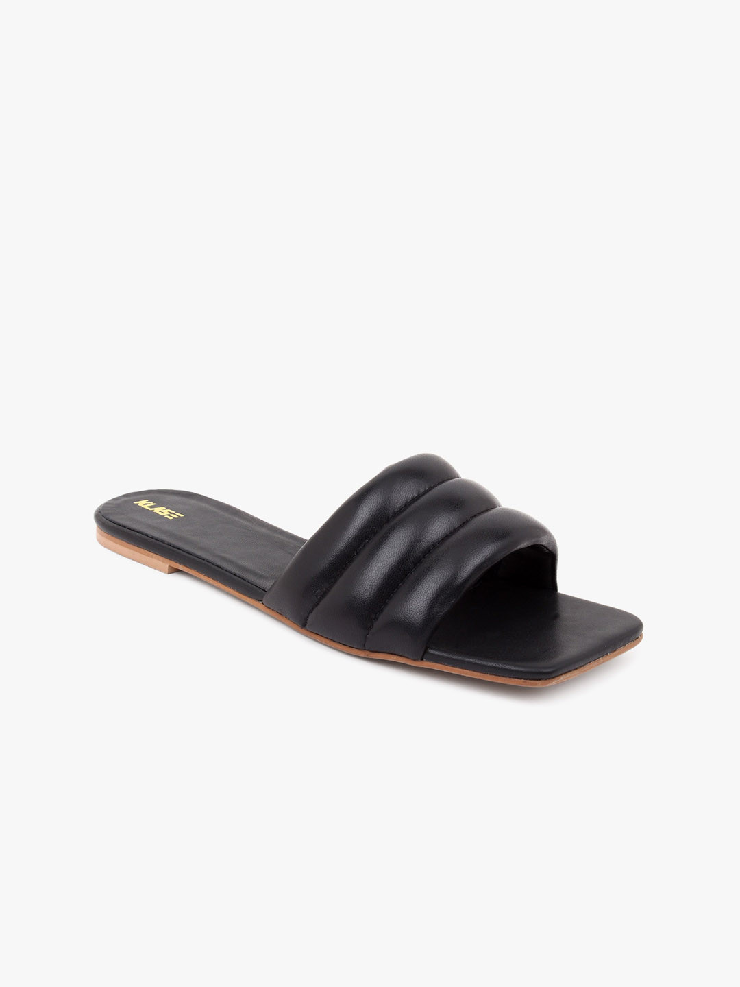 

KLASE Women Black Textured Open Toe Flats