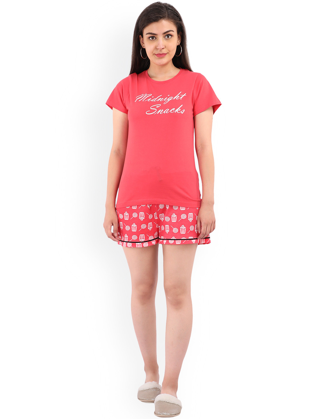 

9shines Label Women Red & White Printed Night suit