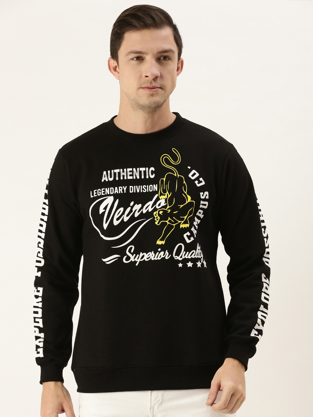 

VEIRDO Men Black Printed Cotton Sweatshirt