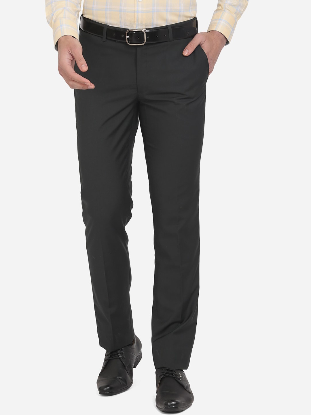 

METAL Men Black Slim Fit Easy Wash Terry Wool Slim Fit Formal Trousers