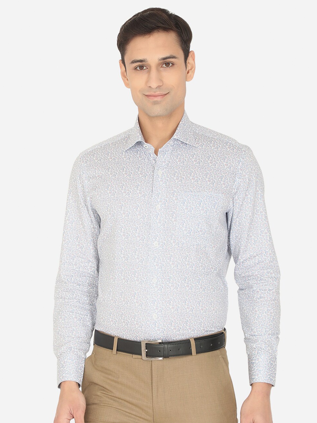 

METAL Men Blue Slim Fit Printed Pure Cotton Formal Shirt