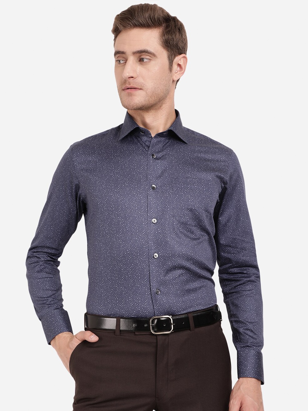 

METAL Men Blue Slim Fit Printed Pure Cotton Formal Shirt