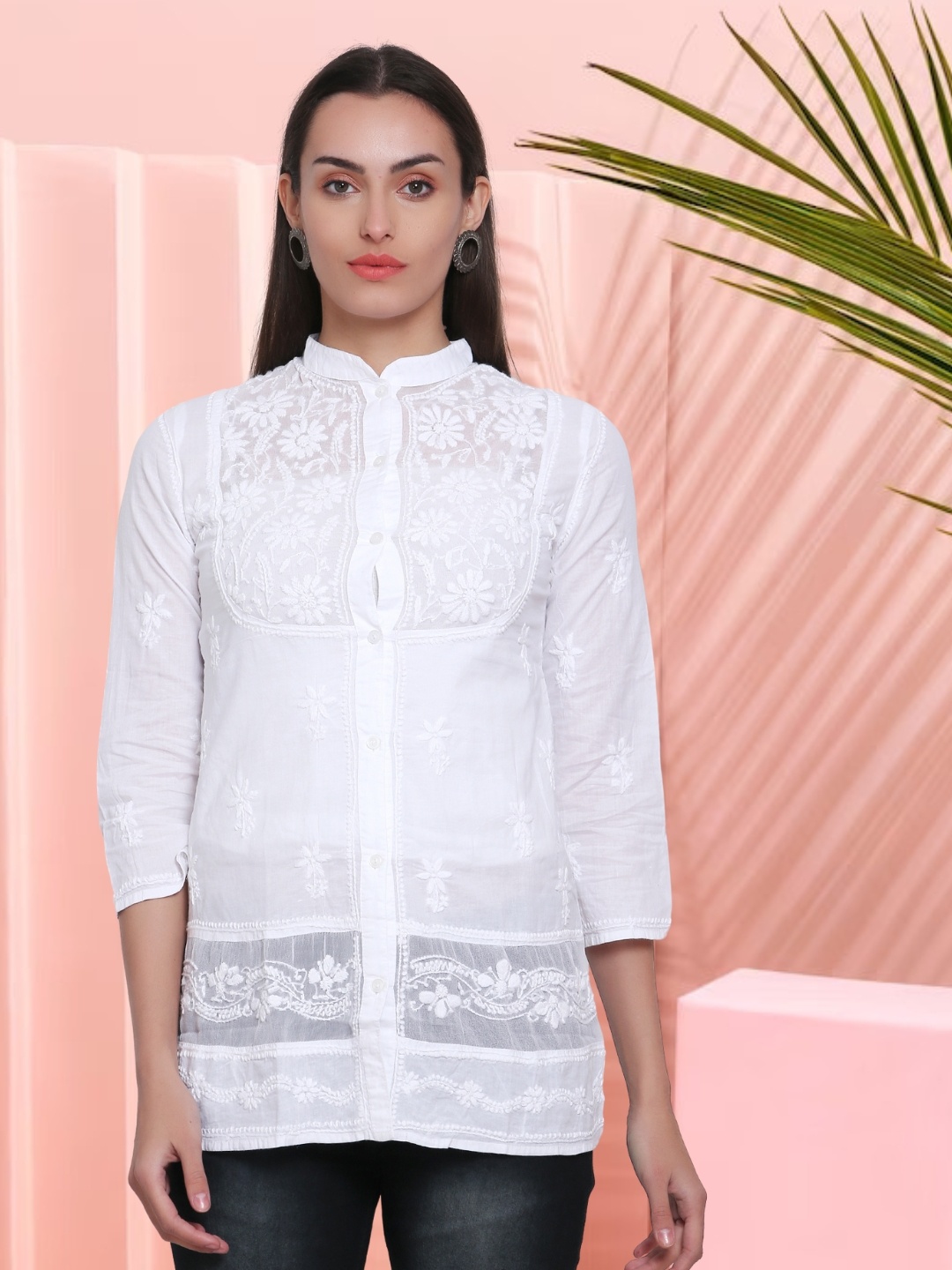 

PARAMOUNT CHIKAN Women Embroidered Lucknowi Chikankari Cotton Tunic, White