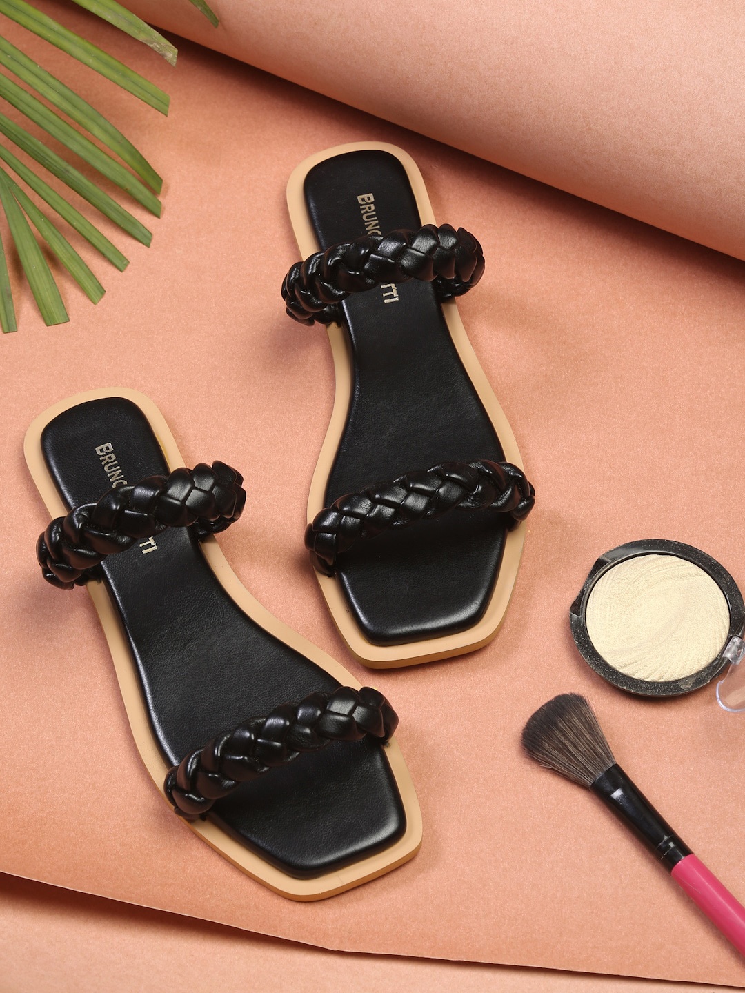 

Bruno Manetti Women Black Textured Open Toe Flats