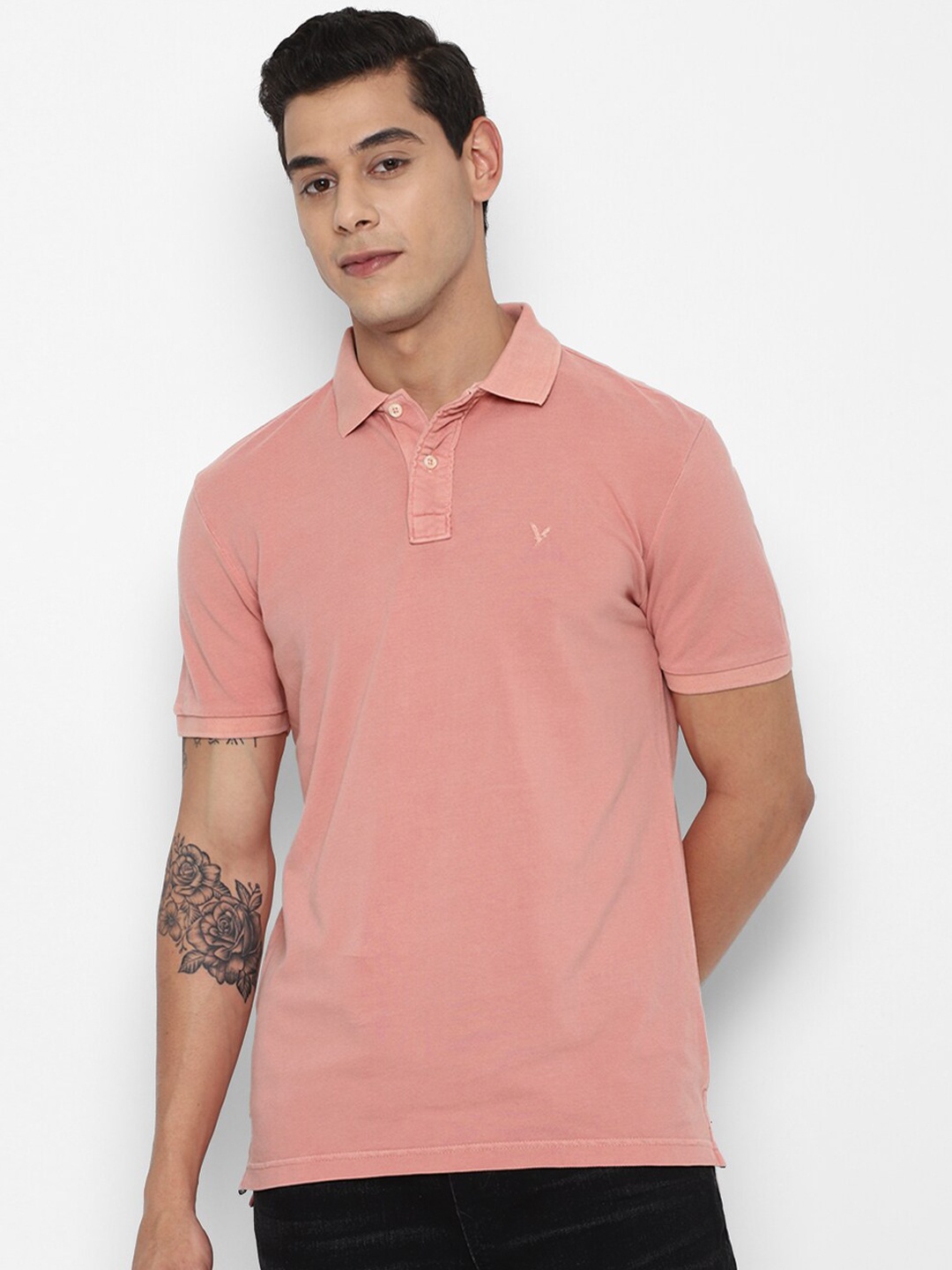 

AMERICAN EAGLE OUTFITTERS Men Pink Polo Collar Cotton T-shirt