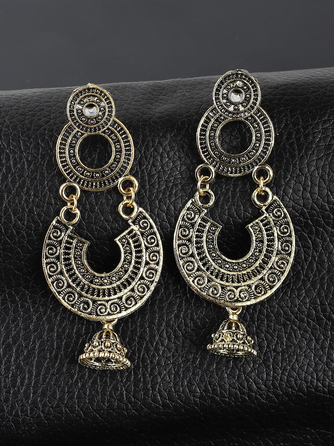 

ANIKAS CREATION Gold Plated Antique Contemporary Chandbali Earrings