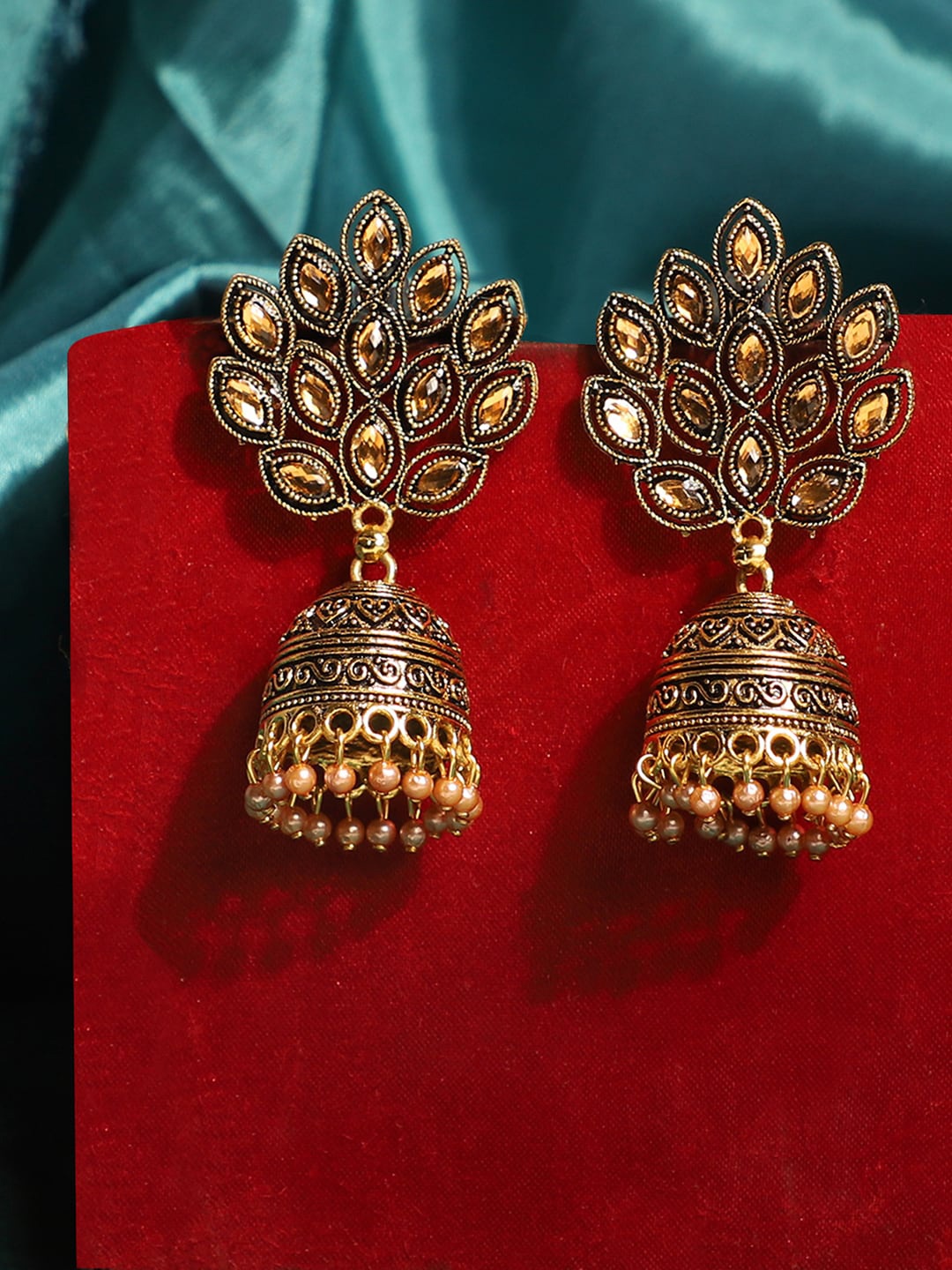

ANIKAS CREATION Gold-Toned Contemporary Jhumkas Earrings