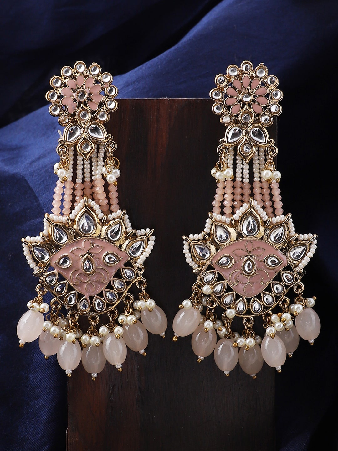 

ANIKAS CREATION Gold Plated Meenakari Kundan Studded Drop Earrings, Pink