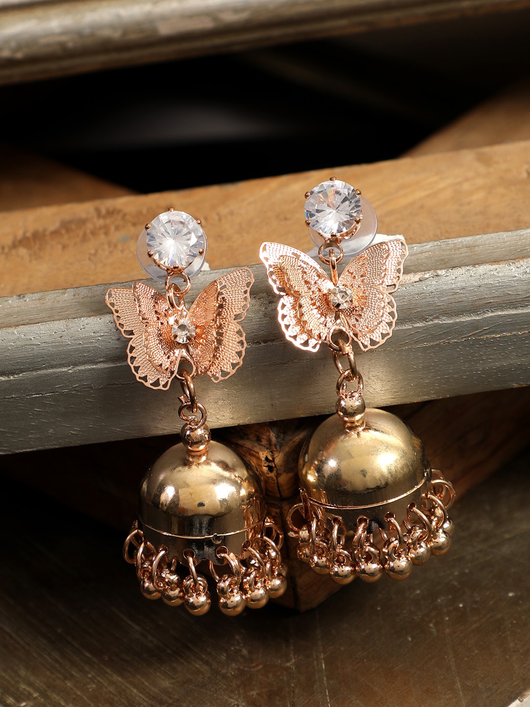 

ANIKAS CREATION Gold Plated Butterfly Contemporary Jhumkas Earrings