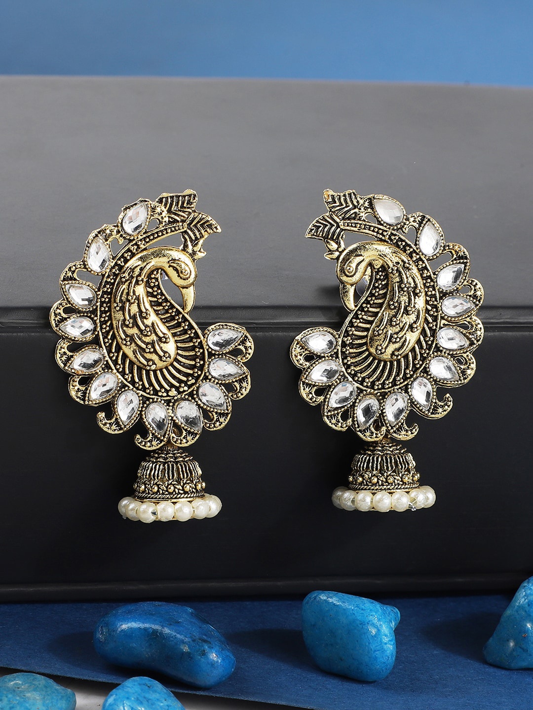 ANIKAS CREATION Gold-Toned Contemporary Jhumkas Earrings