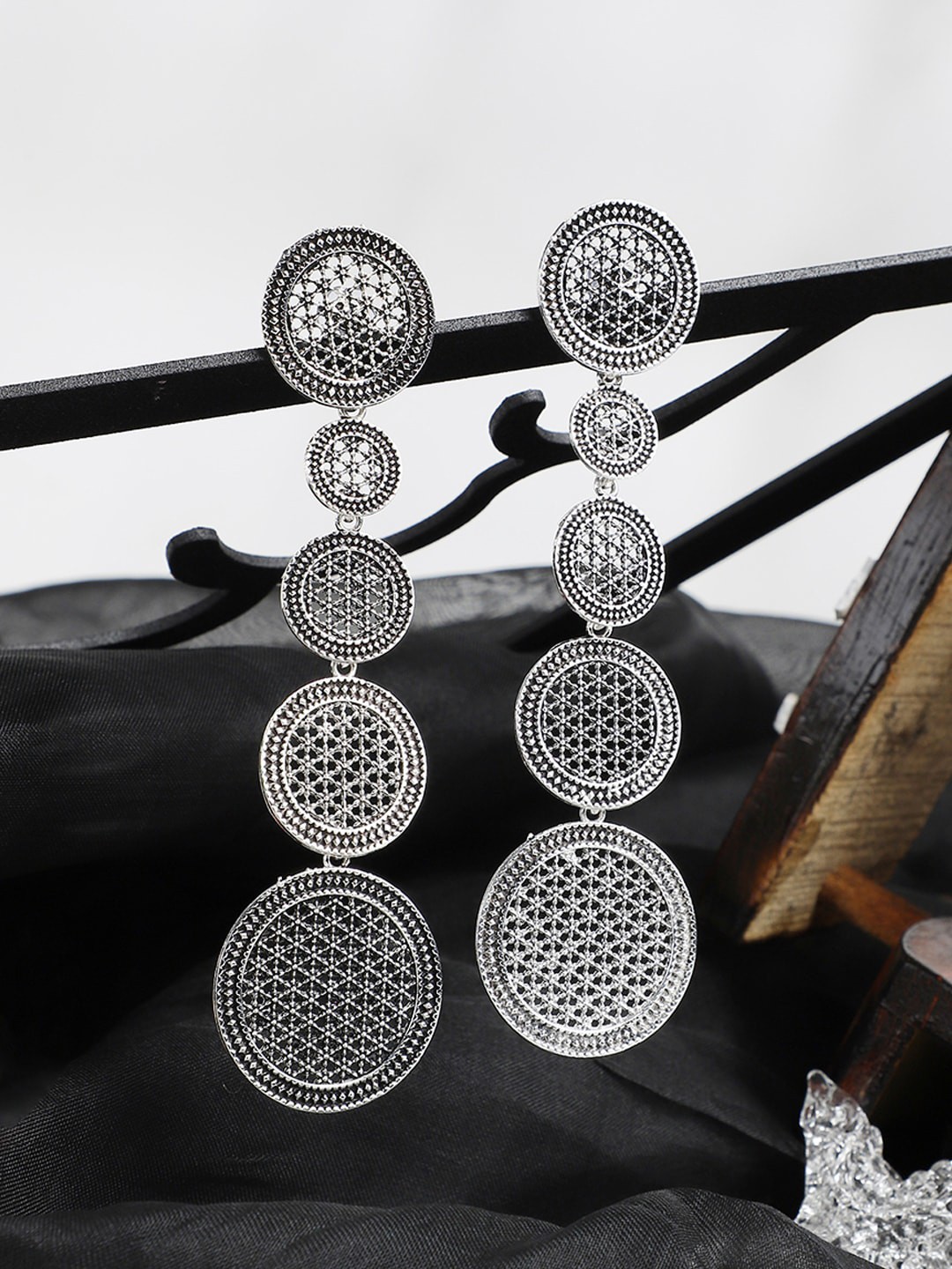 

ANIKAS CREATION Silver Plated Five layered Drop Earrings