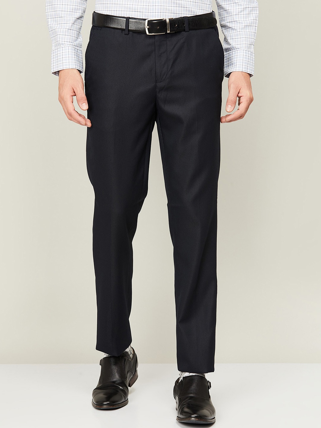 

CODE by Lifestyle Men Navy Blue Textured Trousers