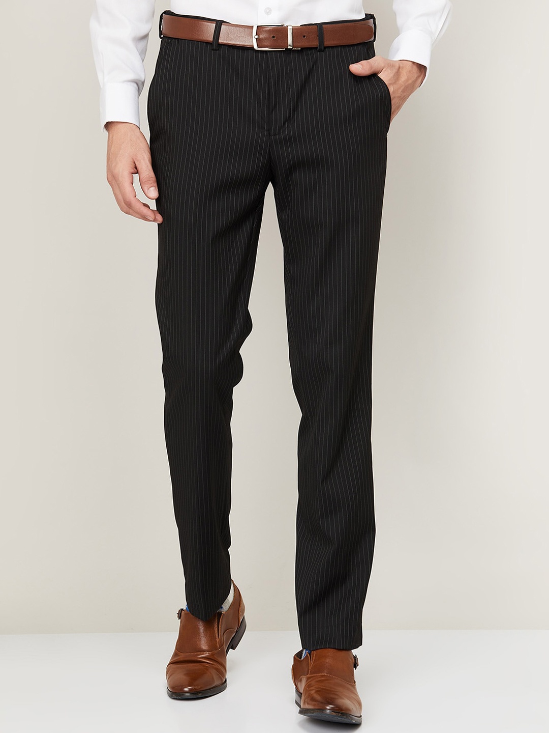 

CODE by Lifestyle Men Grey Striped Trousers