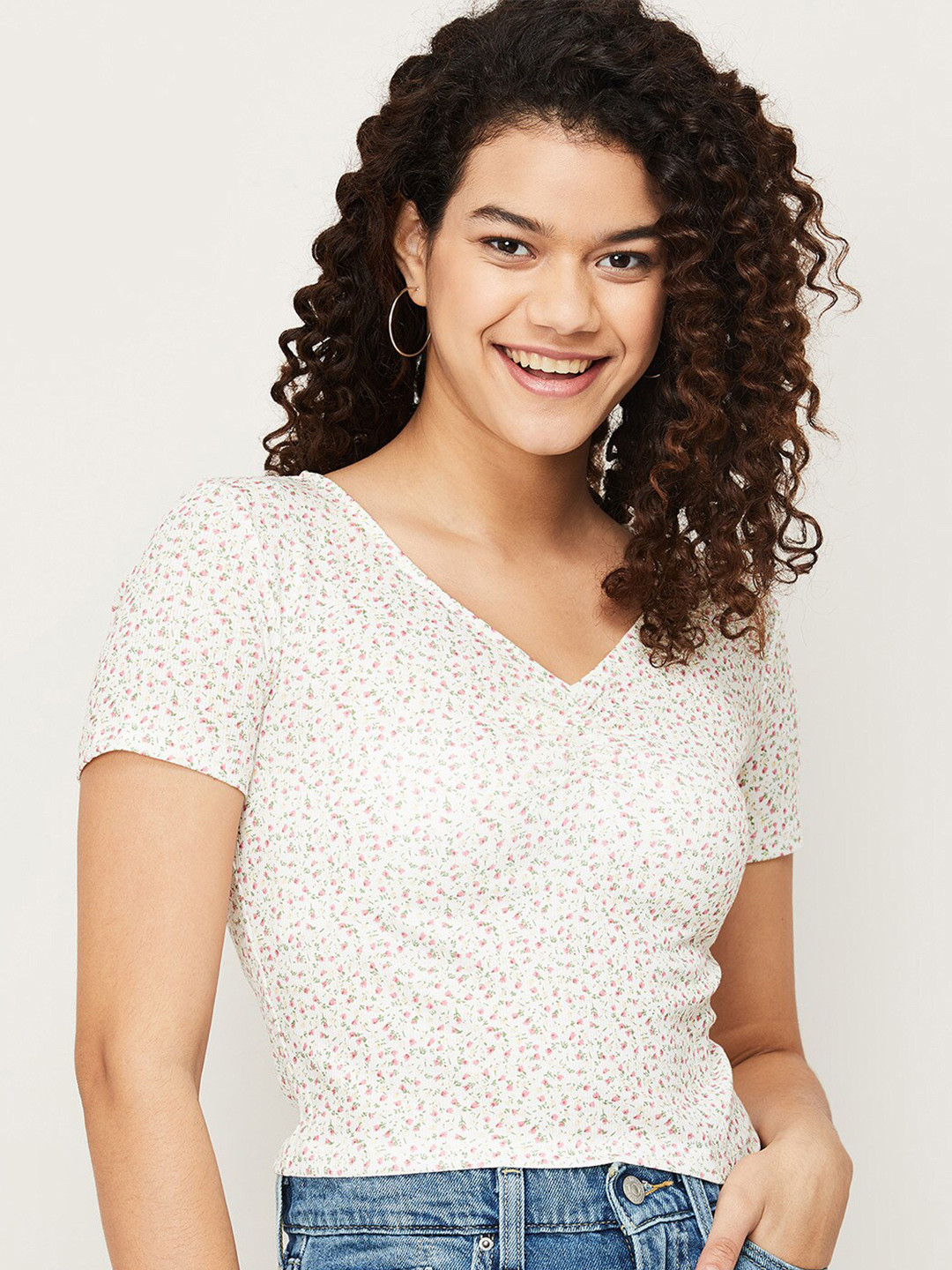 

Ginger by Lifestyle White & Pink Floral Print Top
