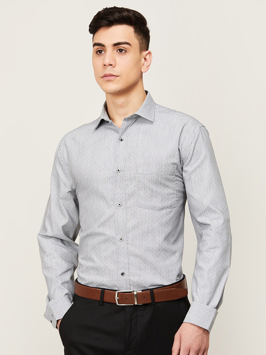 

CODE by Lifestyle Men Grey Self Design Cotton Casual Shirt