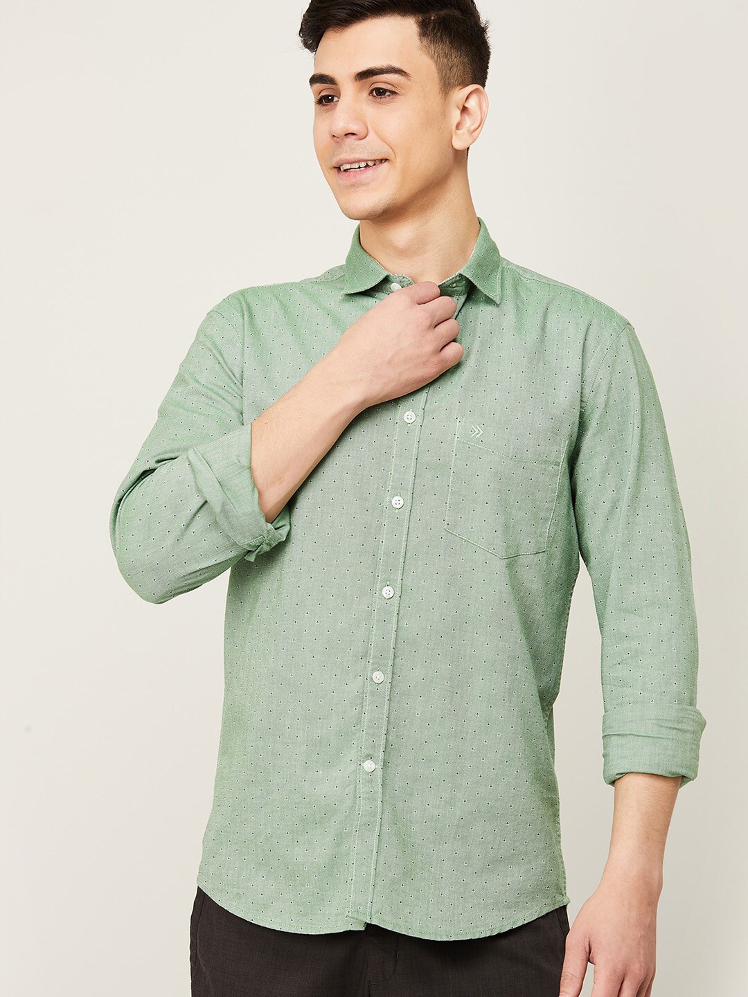 

CODE by Lifestyle Men Green Printed Cotton Slim Fit Casual Shirt