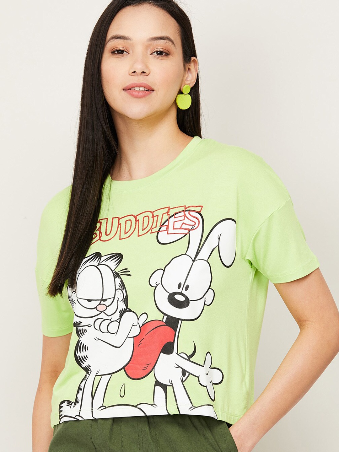 

Ginger by Lifestyle Lime Green Print Extended Sleeves Top