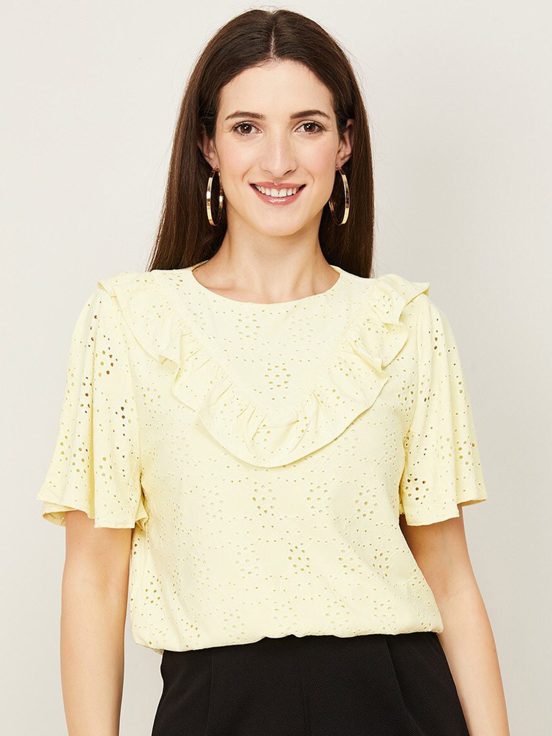 

Ginger by Lifestyle Yellow Ruffles Schiffli Top