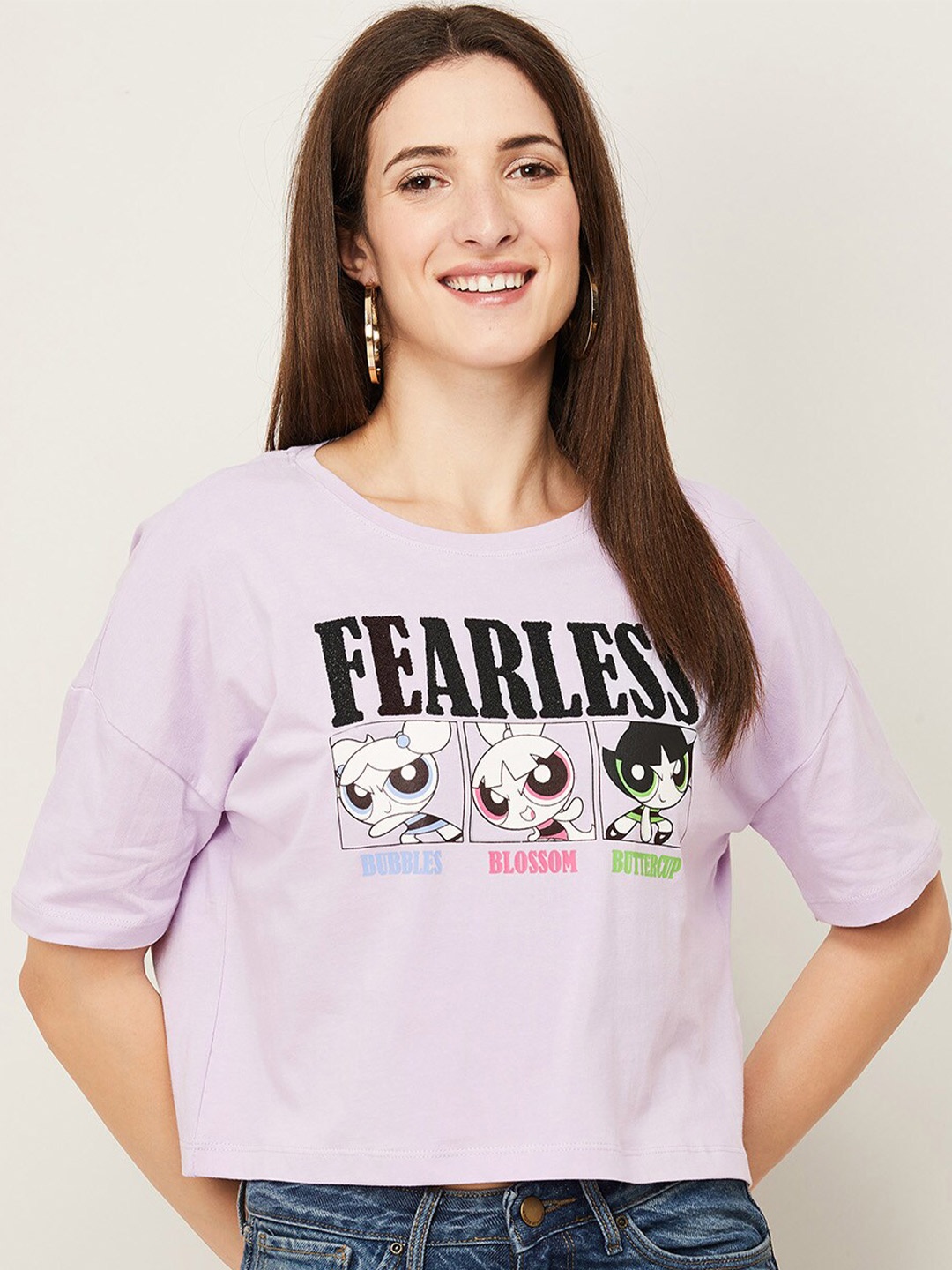 

Ginger by Lifestyle Women Purple Powerpuff Girls Printed Pure Cotton Top