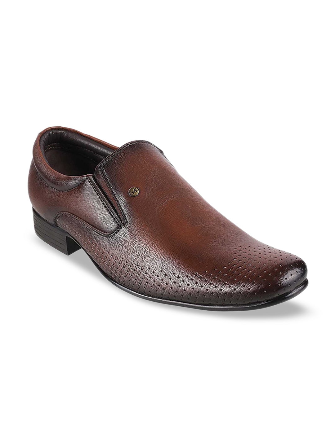 

Metro Men Tan Brown Solid Perforated Leather Formal Slip-On