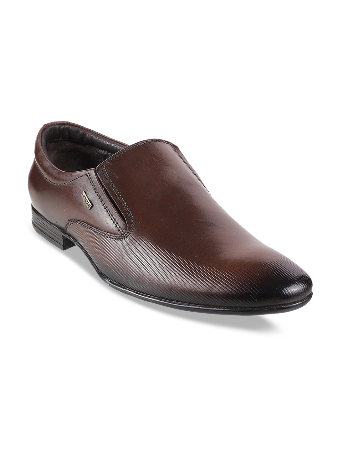 

Metro Men Tan Brown Solid Leather Formal Slip-On Shoes