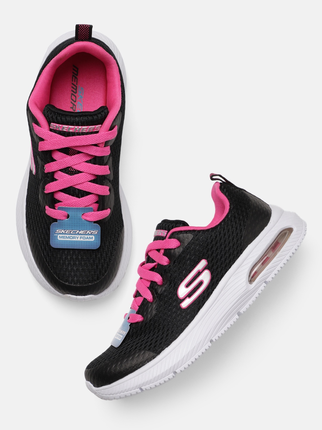 

Skechers Girls Solid Dyna Air Jump Brights Training Or Gym Shoes, Black