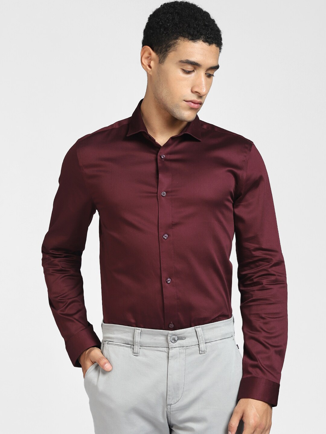 

Jack & Jones Men Maroon Slim Fit Cotton Casual Shirt