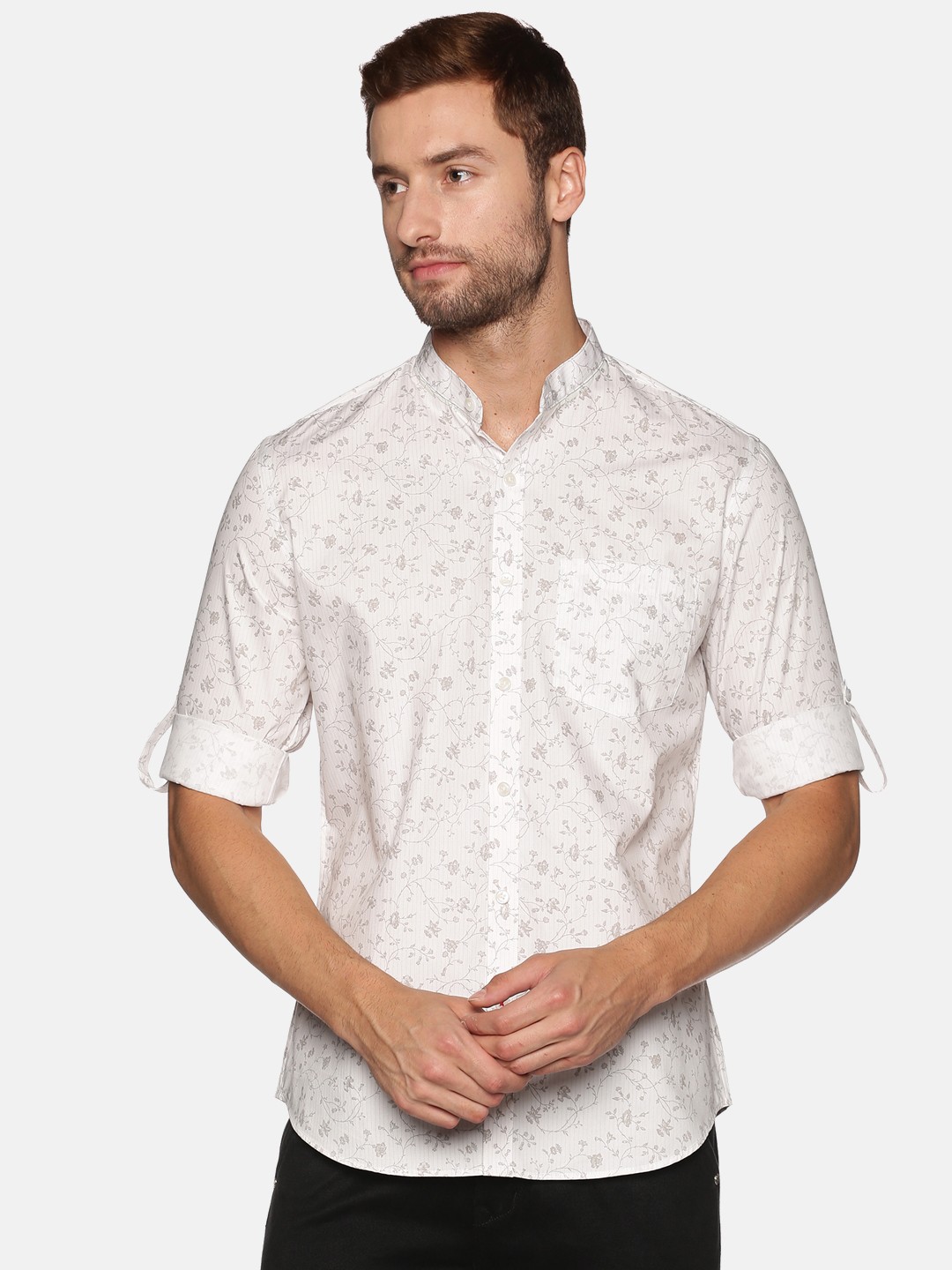 

DON VINO Men Off White Relaxed Floral Printed Cotton Shirt