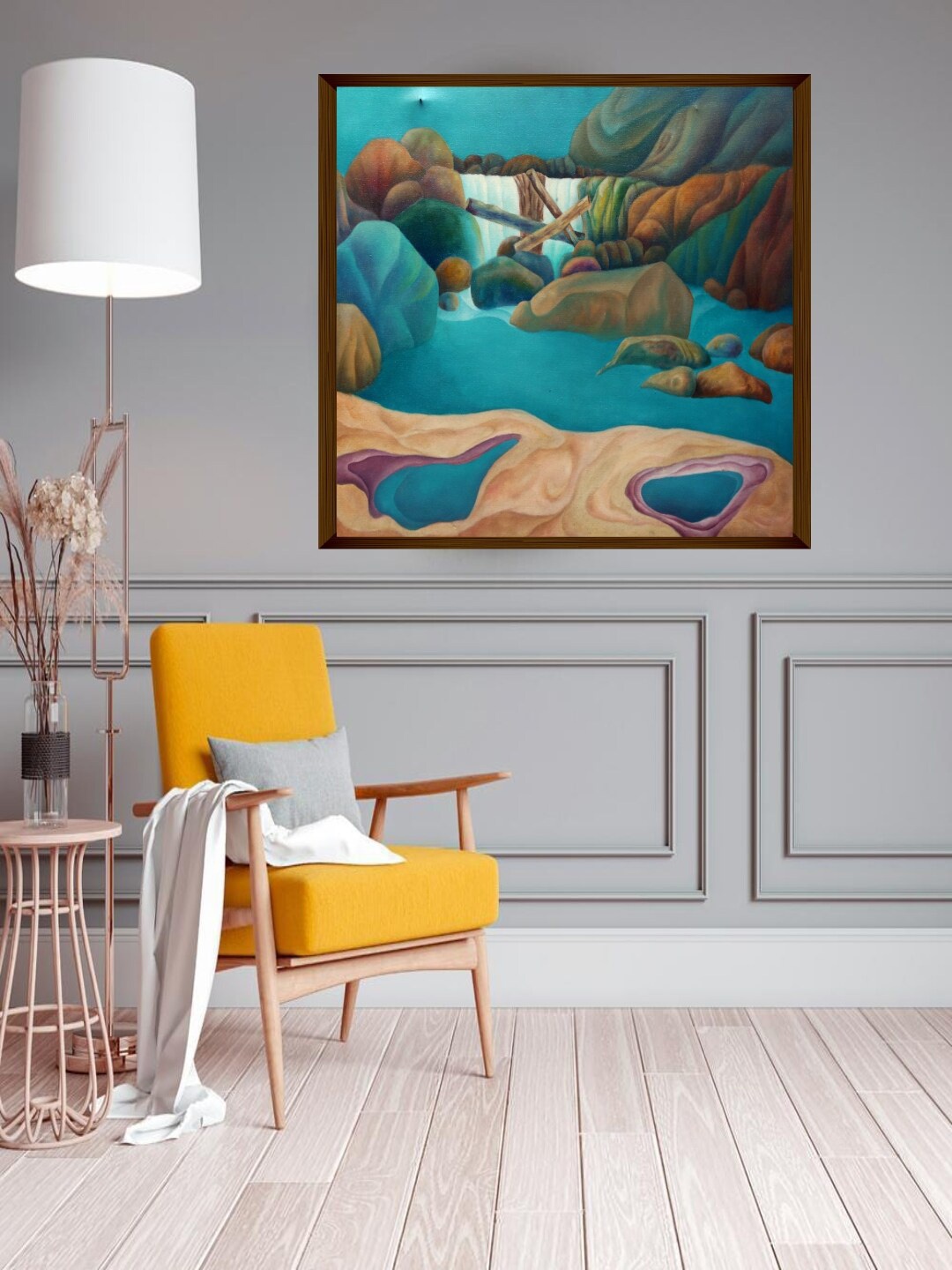 

The Art House Green & Brown Abstract Painting Framed Wall Art, Blue
