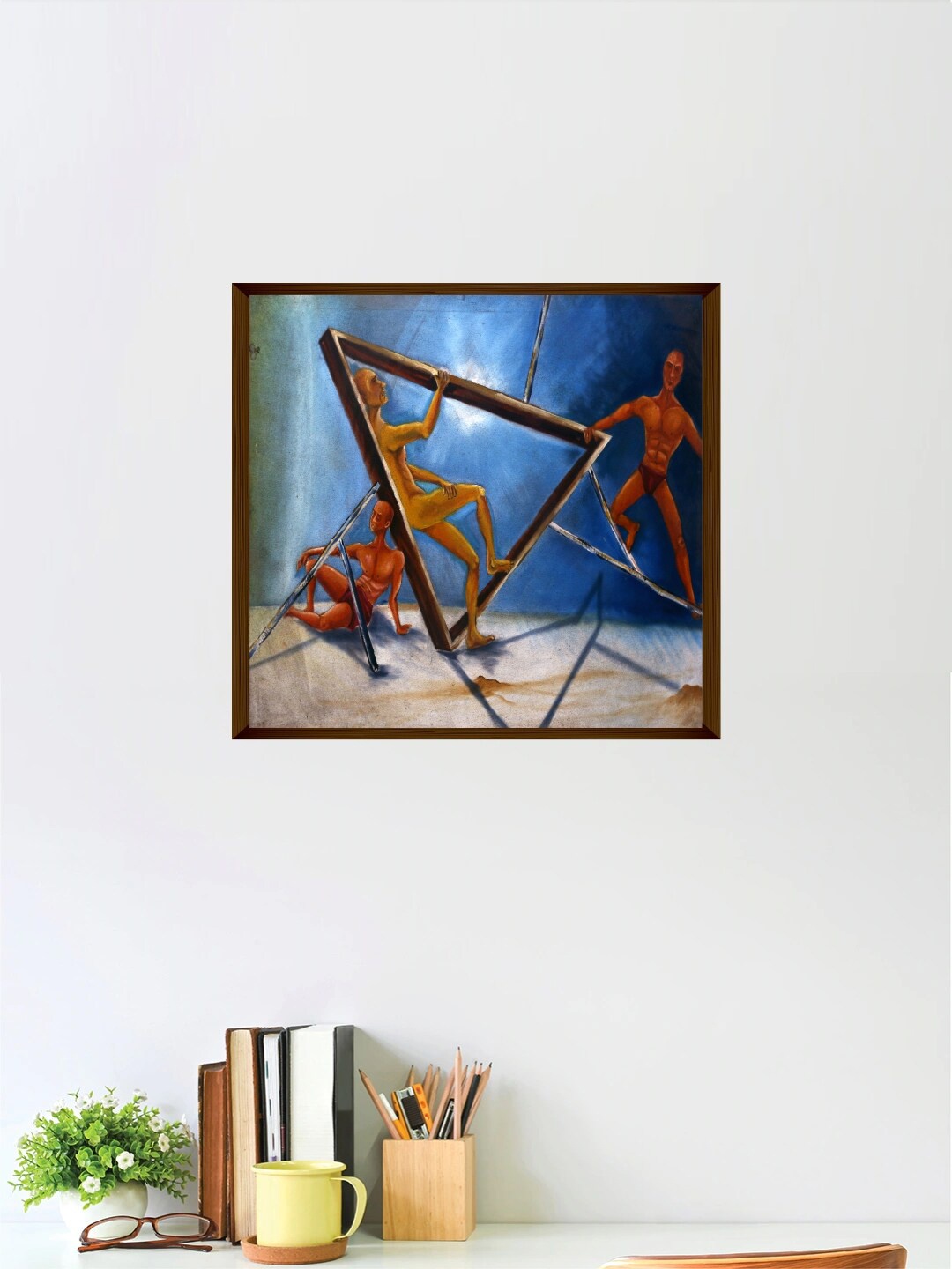 

The Art House Blue & Orange Abstract Painting Framed Wall Art